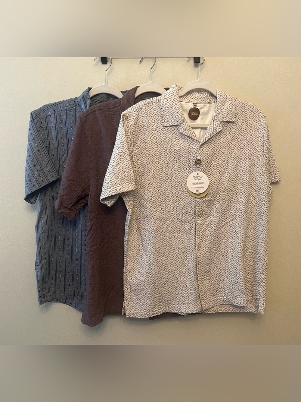 NWT $356 Lot of 3 Mens Cotton Linen Short Sleeve Button Up Shirts Size Medium